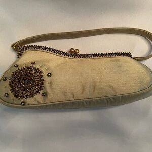 Elegant Cilantro Silk Gold Beaded Clutch